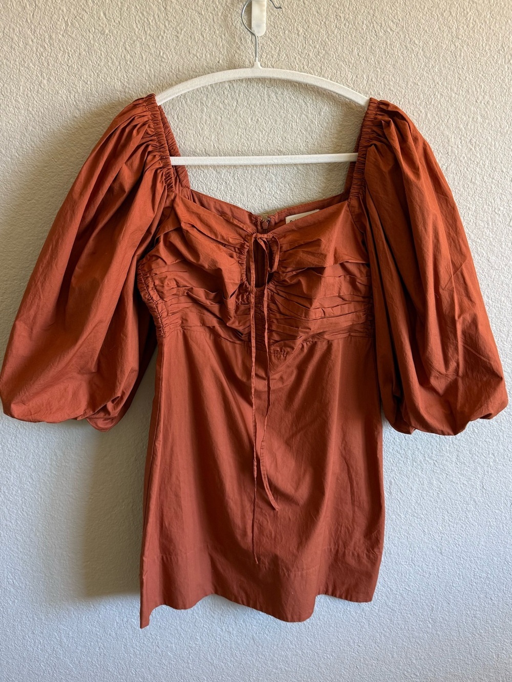 NWOT RHODE Jeanne Rust Orange Puff-Sleeve Mini Dress 100% Cotton Size 4 - Picture 2 of 9